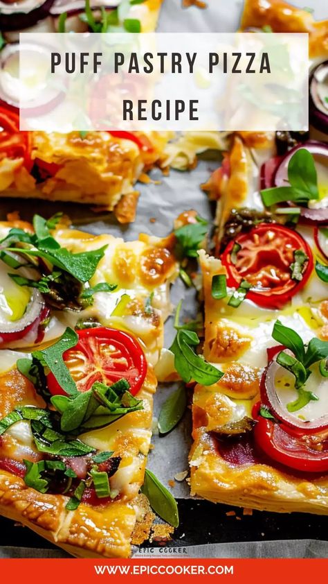 Puff Pastry Pizza Recipe – Epic Cooker Puff Pizza Recipe, Puff Pastry Pesto Pizza, Puff Pastry Veggie Pizza, Puff Pastry Pizzas, Puff Sandwiches, Puff Pastry Pizza Recipes, Puff Pastry Pizza, Pastry Puff, Best Ground Beef Recipes