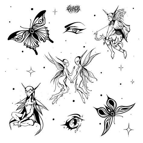 Fairy Flash Art, Fairy Flash Tattoo, Elves Tattoo, Art Drawings Tattoo, Elf Tattoo, Tattoo Special, Evil Fairy, Fairy Tattoo Designs, Fairy Hair