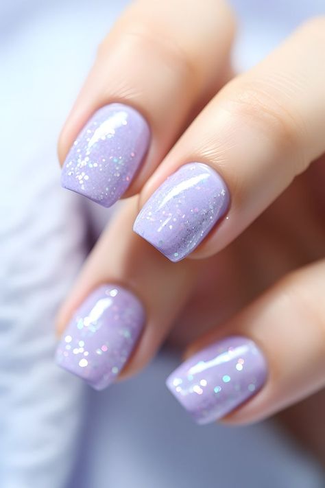 pastel periwinkle nails, periwinkle glitter nails, trendy nail designs, glittery nail ideas, 2024 nail trends, nail art inspiration, nail design ideas, periwinkle manicure, nail fashion, nail style, nail goals, beautiful nails, sparkling nails, periwinkle sparkle, nail inspo, nail trends 2024, nail aesthetics, nail obsession, nail magic, nail therapy, nail vibes, dazzling nails, shimmering periwinkle, trendy nails, nail beauty, glamorous nails Pastel Glitter Nails, Periwinkle Nails, Nail Aesthetics, Nail Vibes, Nail Goals, Lilac Nails, Glittery Nails, Lavender Nails, Simple Gel Nails