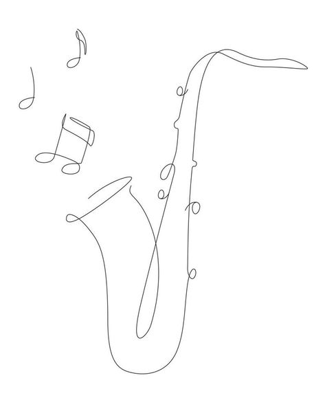 One line sax illustration with notes. Jazz music band instrument line art. Saxophone logo icons vector design. Jazz Band Tattoo, Saxophone Graphic Design, Sax Tattoo, Music Line Art, Saxophone Drawing, Saxophone Illustration, Saxophone Tattoo, 2024 Party, Saxophones