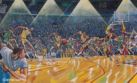 Ernie Barnes Lakers 'Fastbreak' Art Ernie Barnes, African American Museum, Basketball Art, Black Artwork, African American Art, Black Artists, American Artists, Urban Art, Black Art