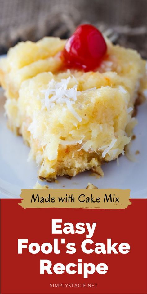 Fools Cake, Yellow Cake Mix Recipes, Cake Coconut, Boxed Cake Mixes Recipes, Pineapple Dessert Recipes, Cake Mix Desserts, Diy Baskets, Pineapple Desserts, Tasty Chocolate Cake