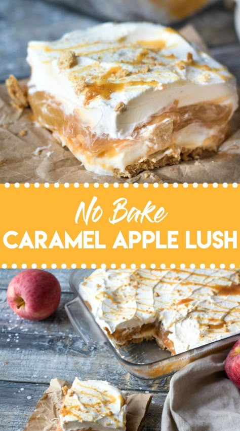 Apple Lush Dessert, Fall Favorite Desserts, Lush Desserts, Baked Caramel Apples, Cream Cheese Whipped Cream, Lush Dessert, Homemade Chocolates, Dessert Oreo, Baked Caramel