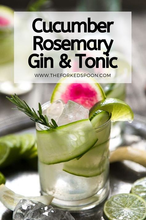 Rosemary Gin And Tonic, Gin Rickey Recipe, Porch Drinks, Cucumber Gin Cocktail, Gin And Tonic Recipe, Vegetable Cocktails, Clean Cocktails, Gin Tonic Recipe, Rosemary Cocktail