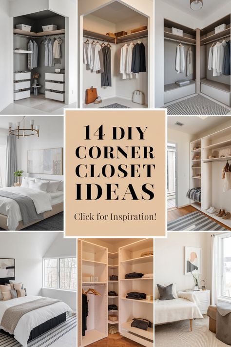 Bring a touch of elegance to your room with these 14 corner wall closet ideas. Designed for modern bedrooms, these DIY projects use vertical space to create beautiful, open storage that enhances your décor. 👉 Click now to explore chic closet solutions! Wall Closet Ideas, Bedroom Closet Ideas, Aesthetic Storage, Corner Closet, Closet Solutions, Chic Closet, No Closet Solutions, Minimalist Vibe, Wall Closet