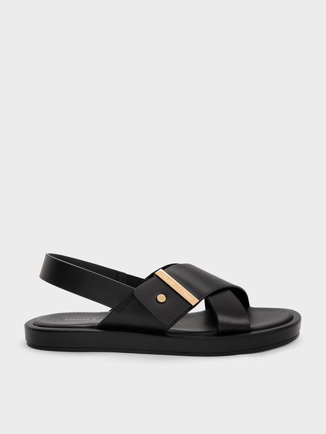 Crossover Back Strap Sandals, Black, hi-res Black Sandals Flat, Nike Waffle, Hot Boots, Mens Leather Sandals, Charles Keith, Cute Sandals, Sandals Brands, And Dresses, Comfortable Sandals