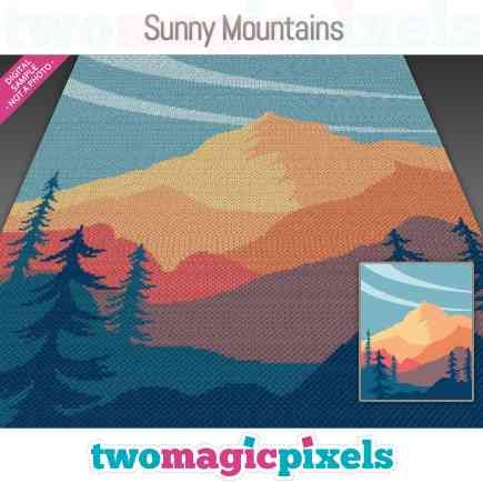 C2c Mountain Blanket, Crochet Blanket Mountain, Crochet Landscape Patterns, Mountain Crochet Blanket, Sunny Mountains, Magic Pixels, Graphgan Crochet, Mountain Crochet, Cross Stitch Plastic Canvas