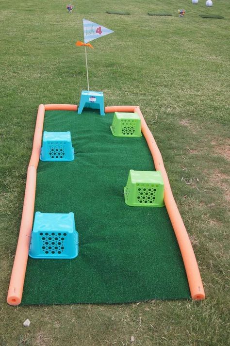 Golf Birthday Party Ideas | Photo 8 of 29 | Catch My Party Golf Birthday Party Ideas, Mini Golf Party, Golf Theme Party, Festival Games, Outside Games, Golf Diy, Golf Birthday Party, School Carnival, Miniature Golf Course