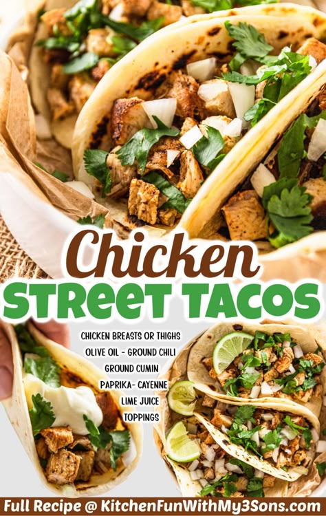 Street Tacos Recipe Chicken, Street Tacos Chicken, Chicken Breast Tacos, Mexican Chicken Tacos, Chicken Street Tacos, Street Taco Recipe, Chicken Taco Recipes, Street Tacos, Healthy Dinner Recipes Chicken