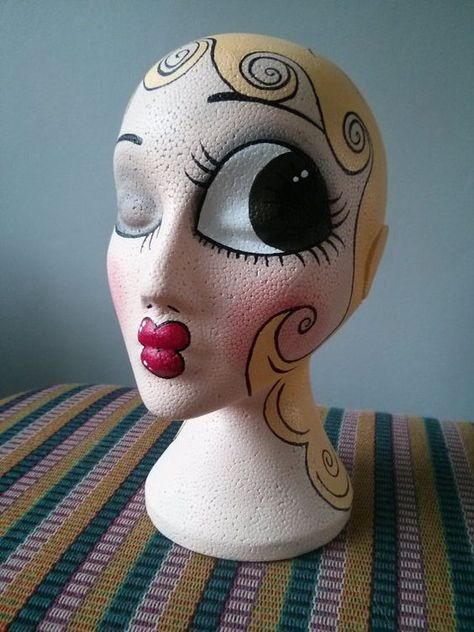 Hand Painted Vintage Inspired Mannequin Head Momo by LovefromMomo, £30.00: Art Mannequin, Styrofoam Art, Styrofoam Head, Head Display, Mannequin Art, Vintage Mannequin, Diy Jewelry Display, Mannequin Head, Mannequin Heads