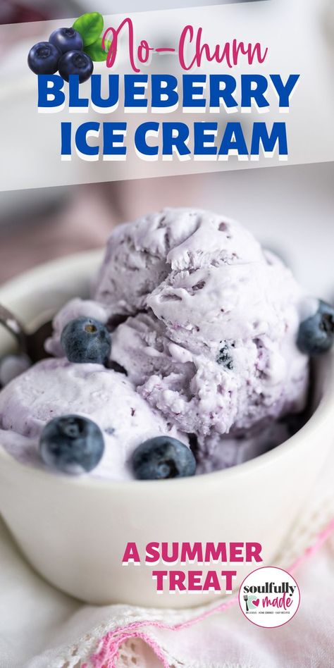 A white bowl with Blueberry Ice Cream garnished with blueberries Blueberry Ice Cream Recipe, Blueberry Ice Cream, Easy Ice Cream Recipe, Pecan Ice Cream, Ice Cream Freezer, Ice Cream Maker Recipes, Frozen Dessert Recipe, Ice Cream Floats, Easy Ice Cream