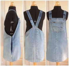 Jeans Into Overalls Diy, Upcycle Denim Jeans, Återvinna Jeans, Jeans Crafts, Denim Pinafore, Diy Jeans, Blue Jeans Crafts, Recycled Clothing, Upcycled Clothes