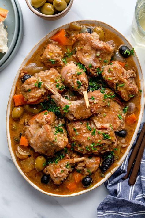 Rabbit Stew is a beautiful family meal recipe. Thanks to the slow cooking method, the meat is juicy and tender, while the sauce is luxurious and flavorful. You can easily store it in the fridge or freeze it for up to 3 months. Kids and adults love this memorable cozy meal. #jernejkitchen #rabbit #rabbitstew #braisedrabbit #stewrecipes Rabbit Stew Recipe, Easy Rabbit Recipe, Chicken Stew And Dumplings, Mediterranean Sauce, Rabbit Meat, Rabbit Stew, Rabbit Dishes, Rabbit Food, Stew Recipe