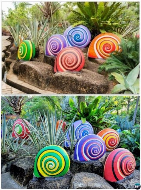 Gard Modern, Colorful Rocks, Funny Vine, Garden Art Sculptures Diy, Garden Art Projects, Garden Art Crafts, Diy Garden Projects, Garden Art Sculptures, Garden Art Diy