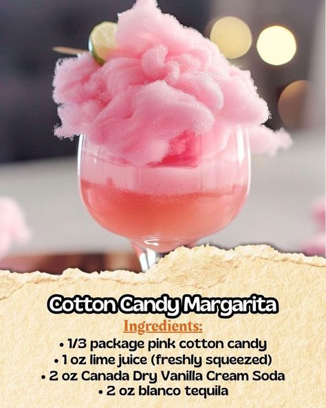 Fancy Cocktail Recipes, Cotton Candy Margarita, Cocktail Hour Party, Candy Cotton, Beach Candy, Alcholic Drinks, Recipes Drinks, Liquor Drinks, Gin Fizz