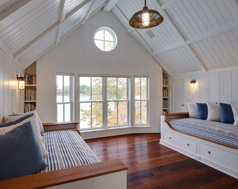 What Is Shiplap? (and Is it for You?) Coastal Loft, Groove Ceiling, Beach Style Bedroom, Ceiling Details, Garage Attic, Tongue And Groove Ceiling, Garage Loft, Staging Ideas, Bunk Rooms