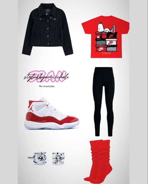 Red Black And White Outfit Ideas Baddie, Black And Red Outfit Baddie, Baddie Outfits Red And Black, Red And Black Outfits Baddie, Red Baddie Outfits For School, Cute College Outfits, Teen Swag Outfits, Cute Birthday Outfits, Fasion Outfits