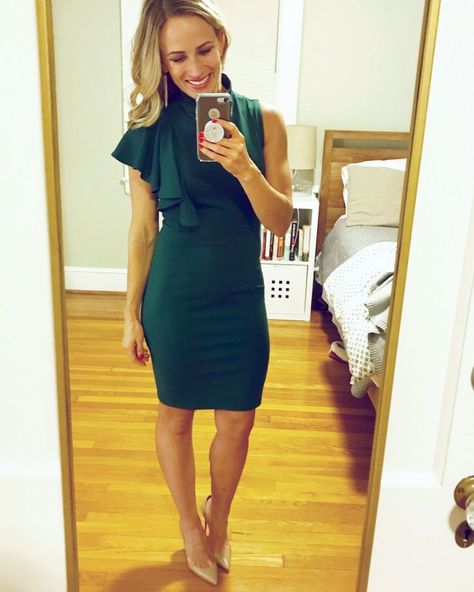 Hands down, this is my favorite holiday cocktail dress. The neckline is unique and the fit is perfect! #sleevelessdress #cocktaildress Affordable Cocktail Dresses, Holiday Cocktail Dress, Cocktail Dress Holiday, Special Occasion Gowns, Green Cocktail Dress, Simple Black Dress, Holiday Cocktail, Holiday Party Dresses, Blue Bridesmaid Dresses