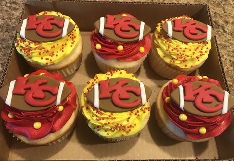 KC Chiefs Cupcakes Chiefs Cupcakes Kansas City, Mahomes Cupcakes, Cheifs Superbowl Cupcakes, Kc Chiefs Desserts, Kc Chiefs Cupcakes, Kansas City Chiefs Superbowl Food, Kansas City Chiefs Cupcakes, Kc Chiefs Cake, Chiefs Cupcakes