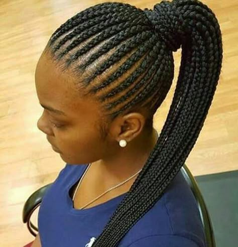 Corn Row Bun, Bun Black Women, Cornrows With Extensions, Nigerian Braids, Feed In Braids Ponytail, Corn Row, Feed In Braids, New Natural Hairstyles, Twisted Hair