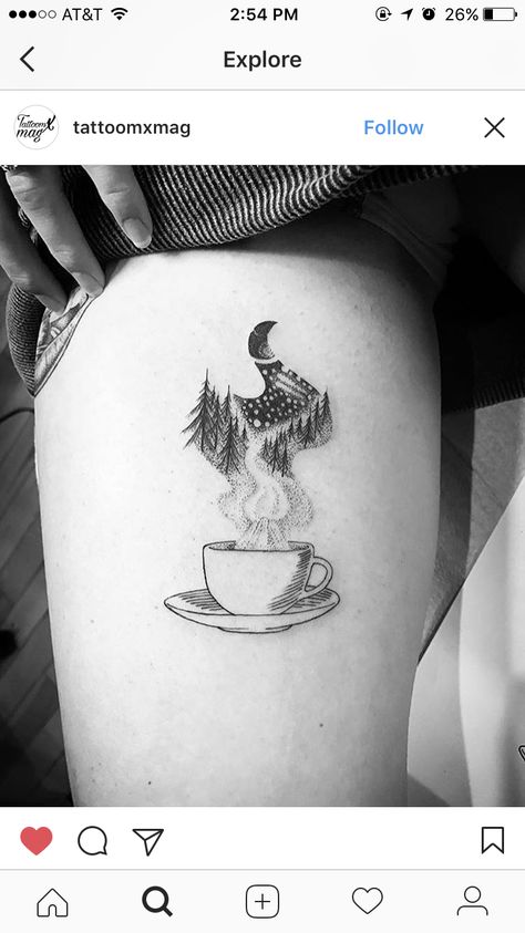 Coffee mountains tattoo - rework this a little bit and this could be an excellent Twin Peaks tattoo Coffee Mountains, Twin Peaks Tattoo, Coffee Cup Tattoo, Tattoo Mountain, Tea Tattoo, Mountains Tattoo, Bow Tattoo Designs, Cup Tattoo, Tattoos Mandala