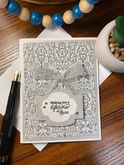 This handmade wedding card would be perfect for the new couple. Homemade Wedding Cards, Stampin Up Wedding Cards, Handmade Wedding Card, Wedding Shower Cards, Wedding Congratulations Card, Wedding Cards Handmade, Bridal Shower Cards, New Couple, Family Cards