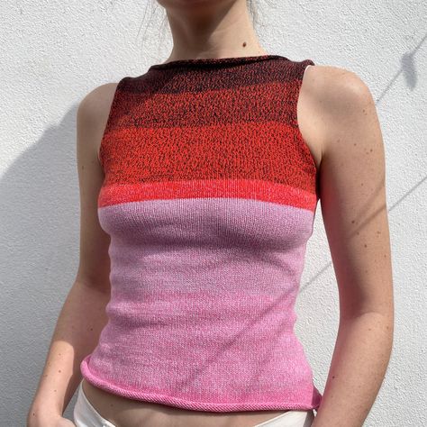 Handmade knitted tank top, pink coral black mix, 100% soft cotton 100% soft cotton Other colours available in lambswool, have a look on my shop Knitted and hand finished with care by me, in London Size S Pink Knitted Top, Knitting Clothes For Women, Hand Knit Tank Top, Hand Knit Clothes, Knitted Top Pattern, Shirt Knitting Pattern, Yarn Tops, Knit Tank Top Pattern, Handknitted Sweater