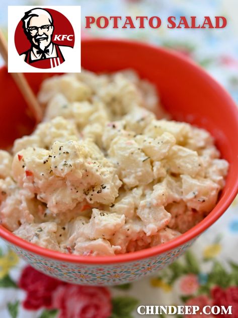 KFC potato salad {copycat} - ChinDeep Copycat Kfc Coleslaw, Chicken Potato Salad, Layered Taco Salads, Layered Taco, Potato Salad Dressing, Pesto Potatoes, Kentucky Fried Chicken, Kfc Recipe, Chicken Potato