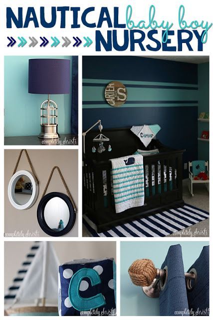 Nautical Baby Boy Nursery: bedroom makeover for a new baby boy with nautical theme decor that doesn't break the budget Nautical Theme Nursery Boy, Porthole Mirrors, Nautical Baby Nursery, Navy Nursery Boy, Nursery Ideas Boy, Boy Nursery Colors, Aqua Nursery, Boy Room Paint, Baby Boy Nursery Colors