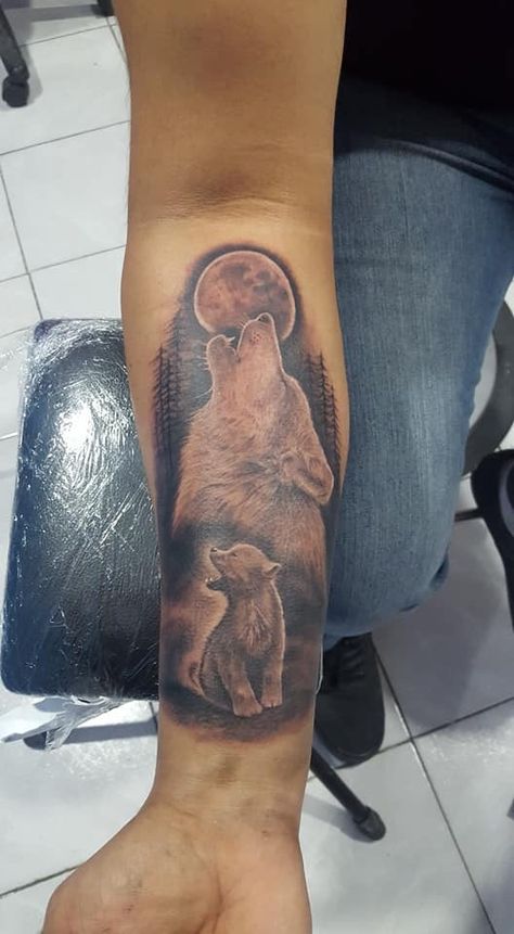 Father Son Wolf Tattoo, Father Son Animal Tattoo, Dad And Son Tattoo Ideas, Father Son Tattoo Ideas, Sons Name Tattoos, Father And Son Tattoo, Baby Tattoo Ideas, Son Tattoo Ideas, Father Son Tattoo