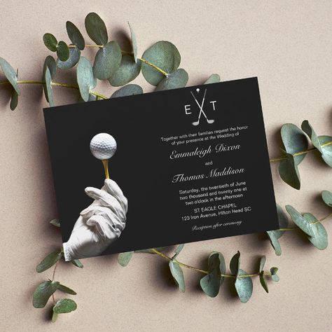 Golf Ball Glove Hand Elegant Wedding Invitation Golf Themed Wedding, Golf Wedding Theme, Golf Theme Party, Golf Invitation, Golf Wedding, Design Black And White, Golf Course Wedding, Elegant Wedding Invitation, Photo Invitations