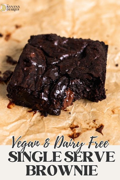 Easy Single Serve Brownie Recipe - NO Eggs, Dairy Free! | The Banana Diaries Sugar Free Vegan Desserts, Single Serve Brownie, Banana Diaries, Gluten Free Vegan Recipes Desserts, Vegan Dessert Bars, Brownie Vegan, Chocolate Fudge Sauce, Vegan Gluten Free Desserts, Vegan Whipped Cream