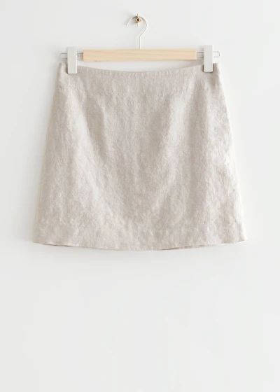 Linen Mini Skirt - Beige - & Other Stories GB Linen Mini Skirt, Work Skirts, A Line Mini Skirt, Women's Skirts, Leather Shops, Fashion Story, White Outfits, Lingerie Fashion, Skirts Mini