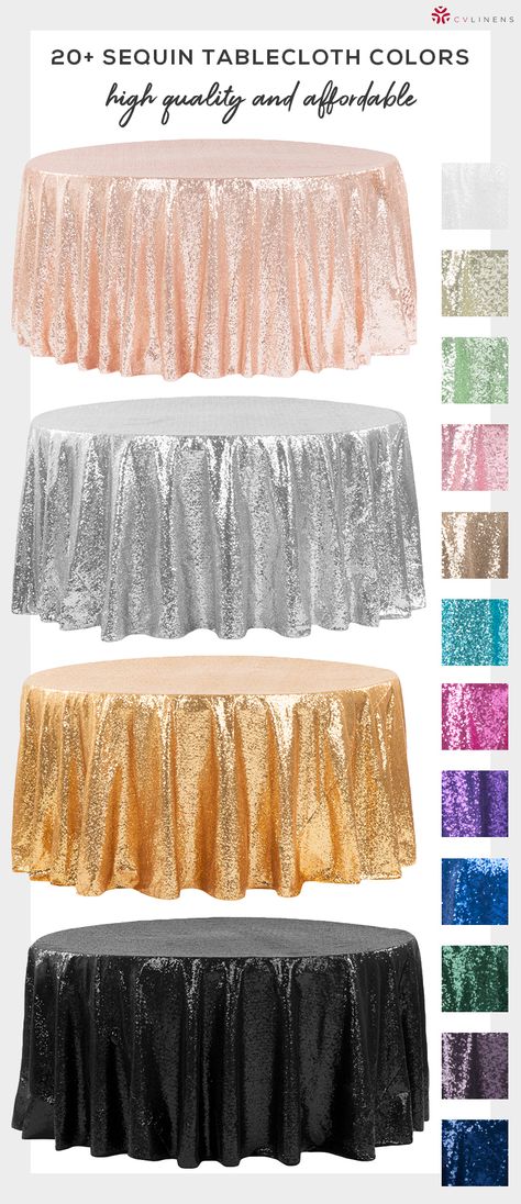 Whether you're planning a wedding, bridal shower, or other type of event wholesale tablecloths means you save on your decor budget! Our high quality and affordable glitz sequin tablecloths, table runners, and table overlays are a customer favorite that don't break the bank. | sequin tablecloth cake table, champagne, blush, gold, silver, navy blue, black, purple, white, red, ivory, turquoise, sequin tablecloth birthday, sequin tablecloth baby shower, sequin tablecloth decor Rose Gold Cake, Purple Wedding Cakes, Sequin Tablecloth, Table Overlays, Wedding Cake Table, Wedding Cakes Blue, Gold Wedding Decorations, Blue Themed Wedding, Gold Bridal Showers