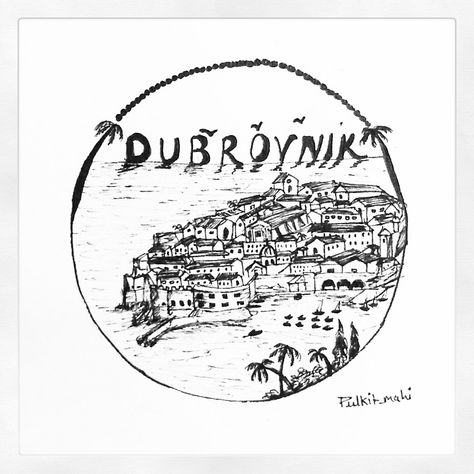 Dubrovnik (Croatia) Croatia Tattoo Ideas, Croatia Drawing, Cnc Crafts, Croatia Map, Beach Sketches, Croatia Beach, City Sketch, Travel Icon, Dream Places