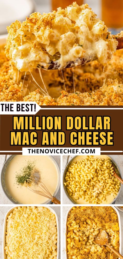 This lusciously creamy million dollar mac and cheese casserole is made with 3 different types of cheese and a crispy, buttery panko topping. This baked mac and cheese recipe is so incredibly good, everyone will be going back for seconds! You can even make it a one-pot recipe by using a Dutch oven! Mac Cheese Casserole Baked Macaroni, Oven Baked Creamy Mac And Cheese, Large Mac And Cheese Recipe, Crunchy Baked Mac And Cheese Recipe, Cellentani Mac And Cheese, Mac N Cheese For Thanksgiving, Homemade Mac And Cheese Casserole, Cheesy Homemade Mac And Cheese, Best Baked Mac And Cheese Recipe With Bread Crumbs