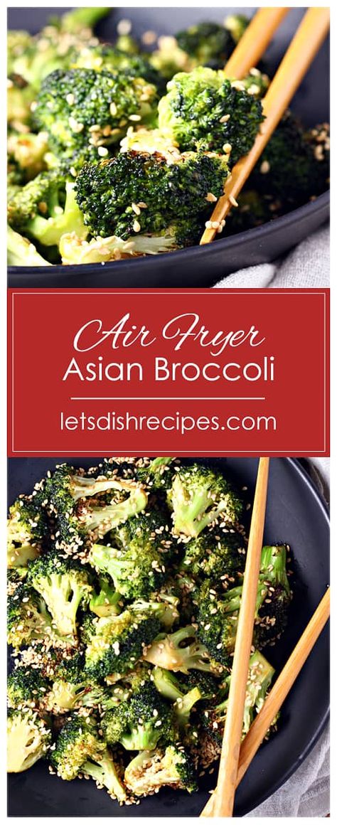 Asian Air Fryer Broccoli, Sesame Ginger Broccoli, Air Fried Broccoli Recipes, Broccoli Airfryer, Air Fry Broccoli Recipe, Airfryer Broccoli, Sesame Broccoli, Airfryer Broccoli Recipes, Asian Broccoli Side Dish