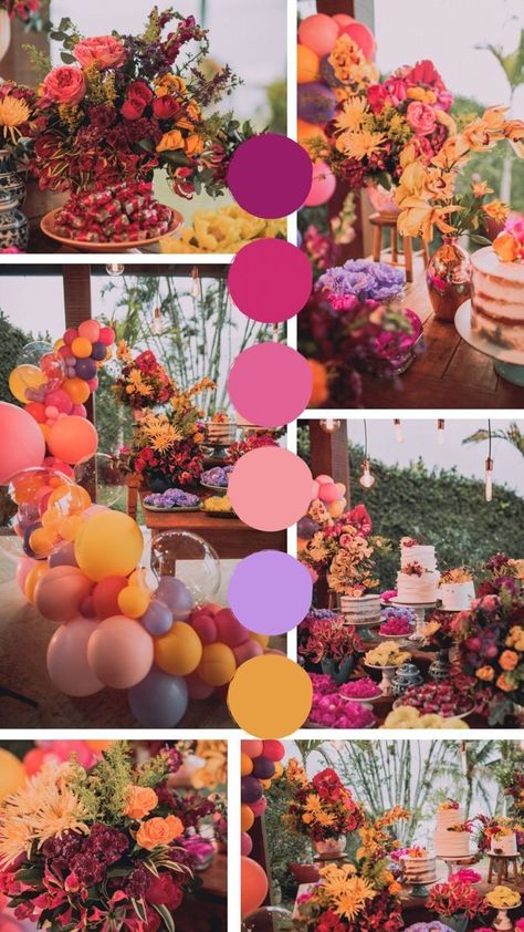 Colour Collage, 26th Birthday, Color Schemes Colour Palettes, Bright Wedding, Colour Ideas, Sunset Wedding, Wedding Theme Colors, Wedding Color Palette, Wildflower Wedding