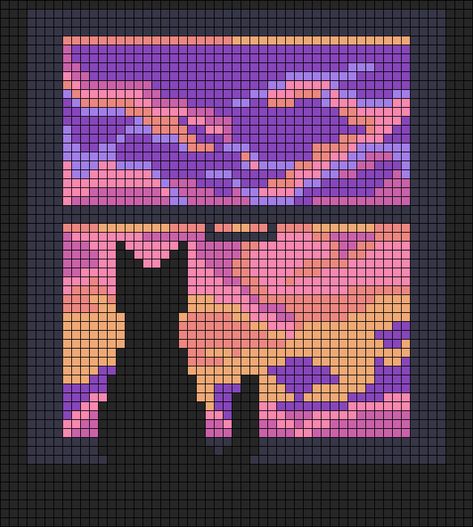 Cool Grid Patterns, Tapestry Pixel Art, Pixel Art Tapestry, Fun Pixel Art, Large Alpha Patterns, 128x128 Pixel Art, Alpha Patterns Cat, Window Pixel Art, Cute Cat Pixel Art