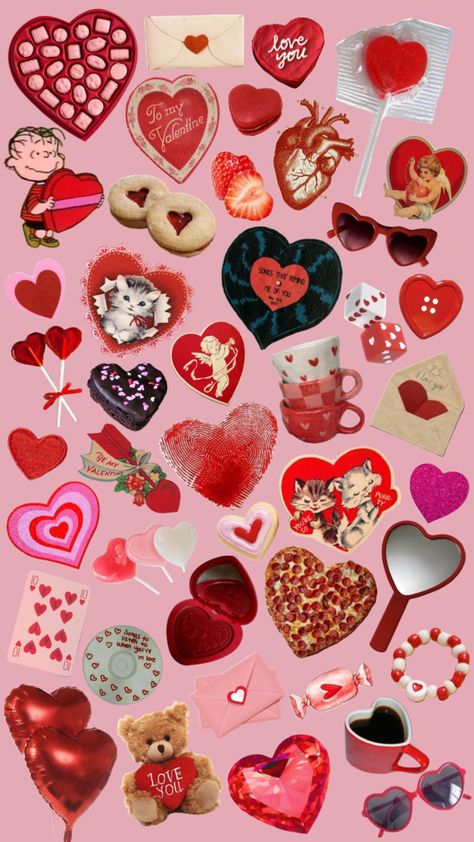 Valentine Collage Wallpaper, Love Scrapbook Stickers, Retro Valentines Aesthetic, 90s Valentines Aesthetic, Vintage Valentines Aesthetic, Valentines Wallpaper Aesthetic, Valentine's Aesthetic, Valentine Collage, Valentine's Day Aesthetic