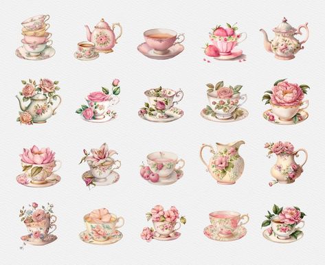 Teacup Clipart, Watercolor Teacup, Teacup Art, Flower Teacup, Png Scrapbook, Pink Teacup, Teacup Flowers, Tea Cup Art, Teacup Crafts