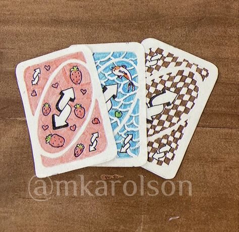 Drawing Uno Reverse Card, Homemade Uno Cards, Aesthetic Uno Reverse Card, Pink Uno Reverse Card Painting, Drawing On Uno Cards, Uno Cards Design, Uno Drawing Card, Uno Painting Cards, Diy Uno Reverse Card