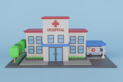 Photo hospital building isolated. front ... | Premium Photo #Freepik #photo #hospital-sign #hospital-3d #medical-building #medical-3d Hospital Model For School Project, Hospital Diorama, Hospital Building Design, Hospital Model, Photo Hospital, Small Hospital, Building Miniature, Hospital Project, Medical Building