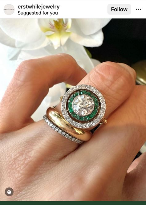 Target Ring, Erstwhile Jewelry, Art Deco Emerald Ring, Diamond Solitaire Earrings, Silver Gold Jewelry, Solitaire Earrings, Diamond Jewel, Handmade Fine Jewelry, European Cut Diamonds