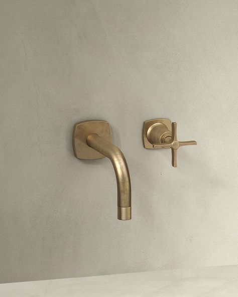 Globally inspired and infused with custom capabilities, our H-Line fixtures feature bold, yet elegant proportions that speak to sophisticated design schemes. Then again, these striking fixtures turn heads in any situation, so we encourage you to incorporate them into any type of space your heart desires. #DesignInspiration (Seen here in Aged Brass) Brass Shower Fixtures, Global Aesthetic, Brass Bathroom Fixtures, Brass Bathroom Hardware, Wall Faucet, Wall Mounted Taps, Concrete Bathroom, Wall Taps, Watermark Design