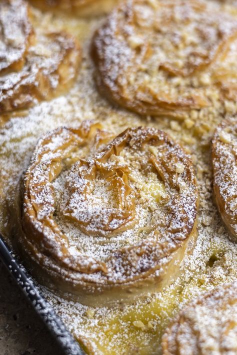 Baklava Custard Scroll Cake — Antoniou Fillo Pastry Baklava Dough Recipe, Filo Pastry Dessert Recipes, Philo Desserts, Baklava Cake, Phyllo Pastry Recipes Dessert, Crinkle Phyllo Dessert, Phyllo Dough Crinkle Cake, Crinkle Dessert Phyllo, Phyllo Crinkle Custard