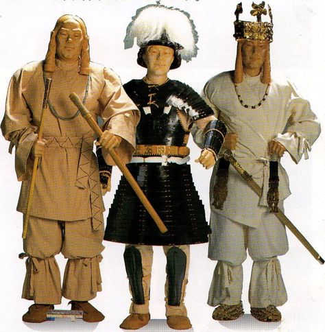 Kofun-era kings. Highest class Kofun Period Clothing, Kofun Period, Jomon Era, Nara Period, Century Armor, Japanese Costume, Japan Illustration, Ancient Japan, Korean Peninsula