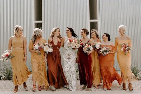 Caramel, Rust, Copper - All the Good Shades of Autumn We Love | weddingsonline Fall Ombre Bridesmaid Dresses, Burnt Orange Bridesmaid Dresses, Orange Wedding Colors, Prospect House, Orange Bridesmaid, Fall Bridesmaids, Orange Bridesmaid Dresses, Fall Bridesmaid Dresses, Boda Mexicana