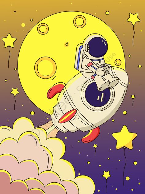 Space Day Poster, Space Exploration Art, Astronaut Art Drawing, Moon Day Poster, Cute Astronaut Drawing, Space Art Drawing, Space Illustration Art, Space Drawing Ideas, Rocket Illustration