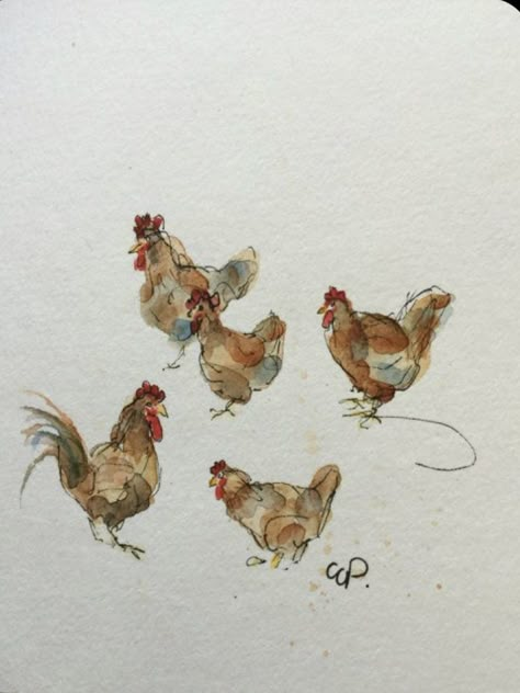 Watercolor Card, Diy Watercolor Painting, Watercolour Inspiration, Chicken Art, Watercolor Art Lessons, Sketch Painting, Watercolor Sketch, Watercolor Inspiration, Watercolor Bird